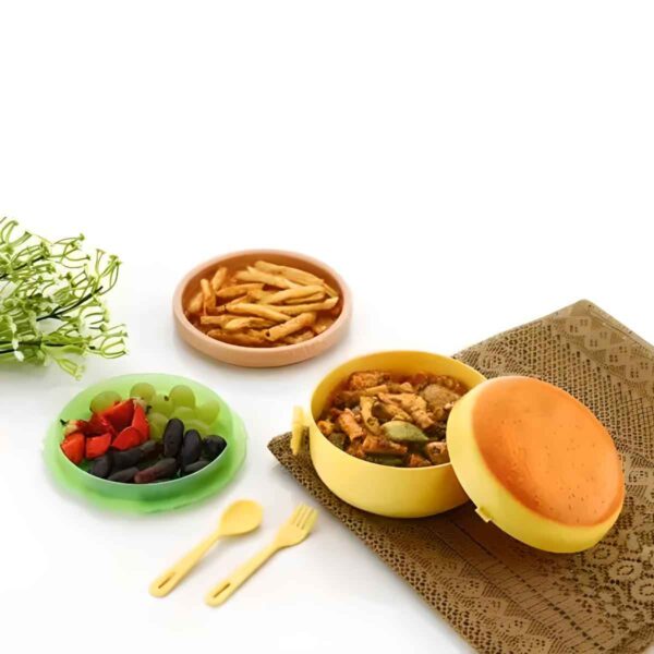 Burger Shape Lunch Box/Kids Lunch Box/Office, School, College Lunch Box 3 Containers Lunch Box (1300 ml, Thermoware)