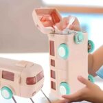 RCH Bus Shaped Bottle sippers for School Kids With Strap Sipper and Straw 4 wheels 500 ml (Pink)